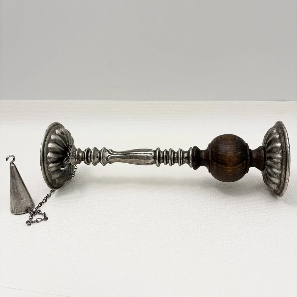 Vintage Candlestick Set with Snuffers Mismatched Metal Wood Silver Brown